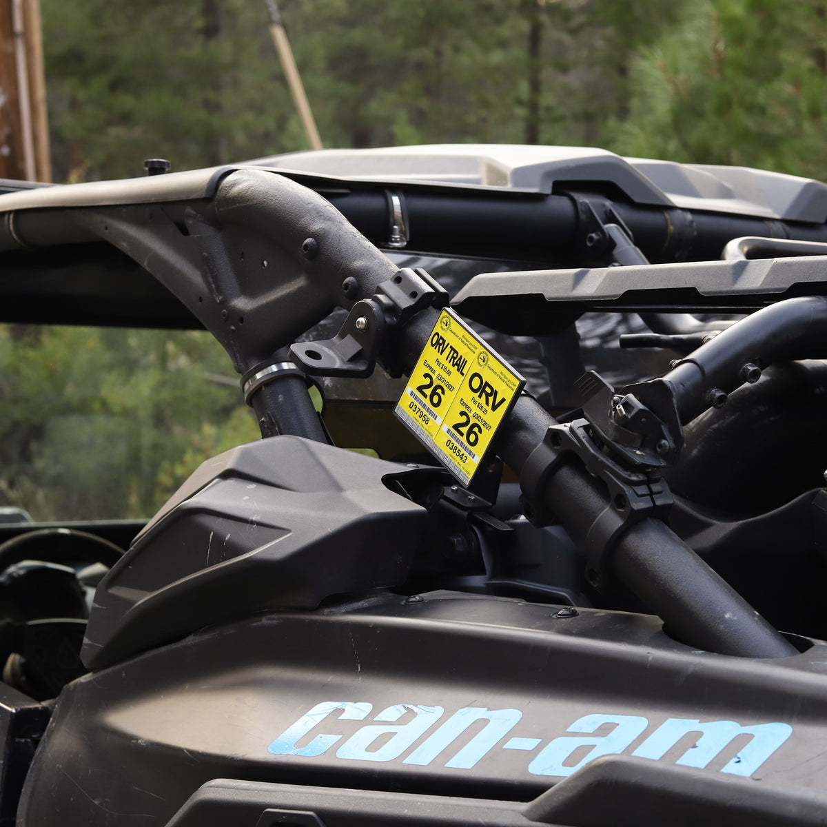 SxS/UTV/RZR OHV registration green sticker plate mount for cage tube mounting fits Honda/Polaris/Can-Am