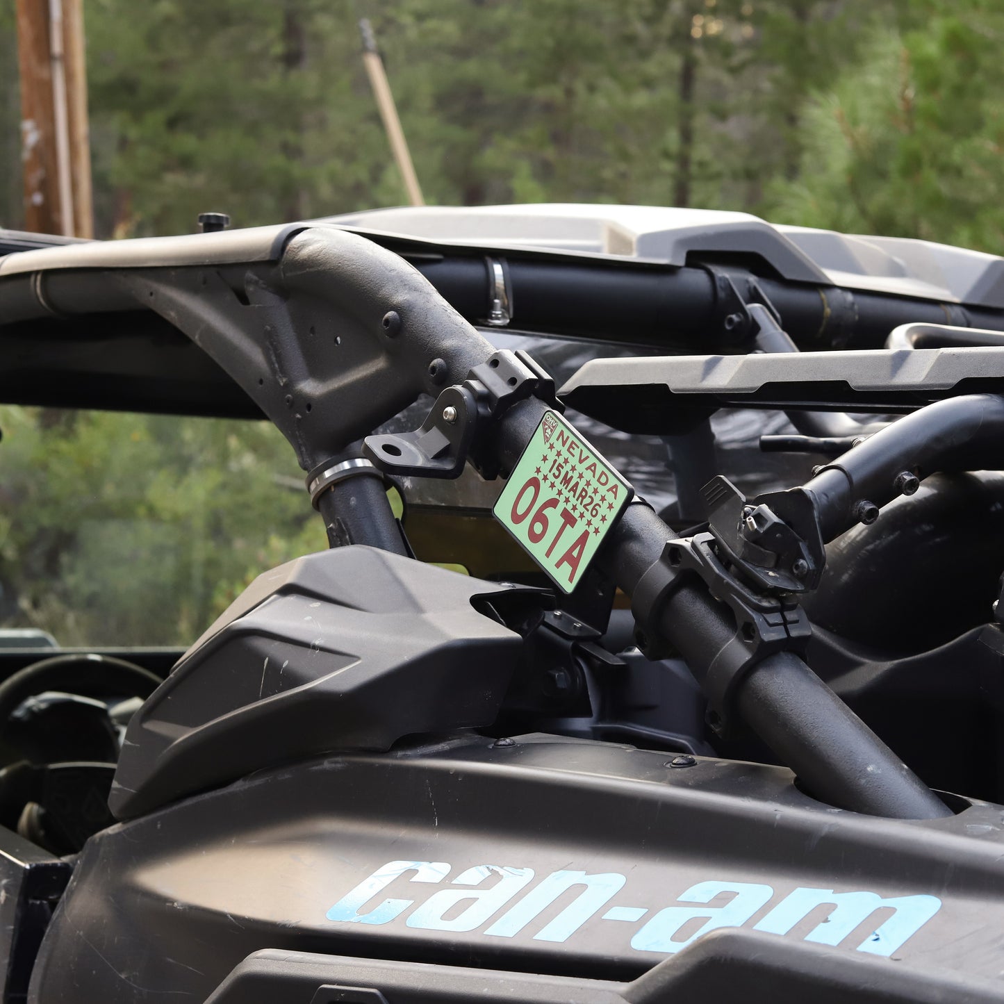 SxS/UTV/RZR OHV registration green sticker plate mount for cage tube mounting fits Honda/Polaris/Can-Am