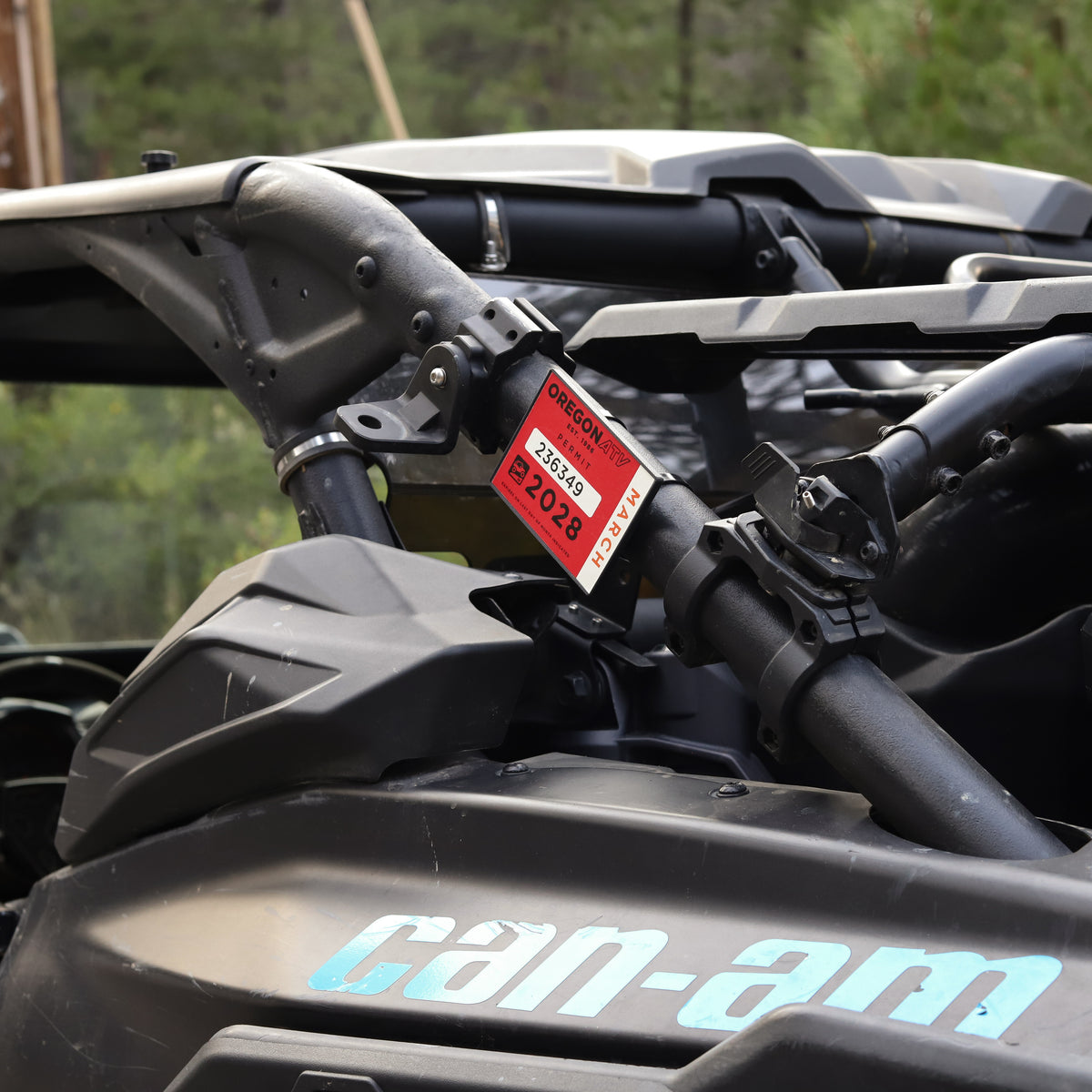 SxS/UTV/RZR OHV registration green sticker plate mount for cage tube mounting fits Honda/Polaris/Can-Am